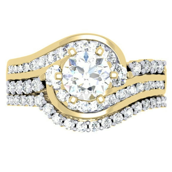 Dazzlingrock Collection 1.50 Carat (ctw) 14K Diamond 3 Stone Bridal Twisted Engagement Ring Set 1 1/2 CT, Yellow Gold, Size 7.5