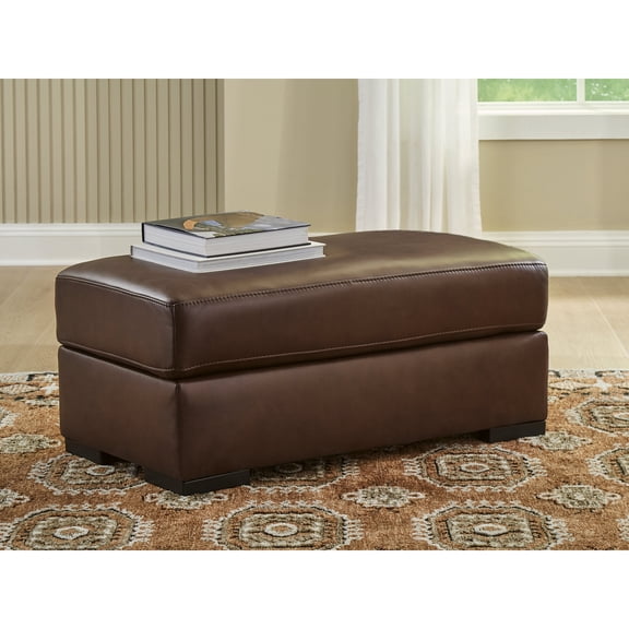 Signature Design by Ashley Creazzo Ottoman, Top Grain Leather Cushion, Canyon Brown