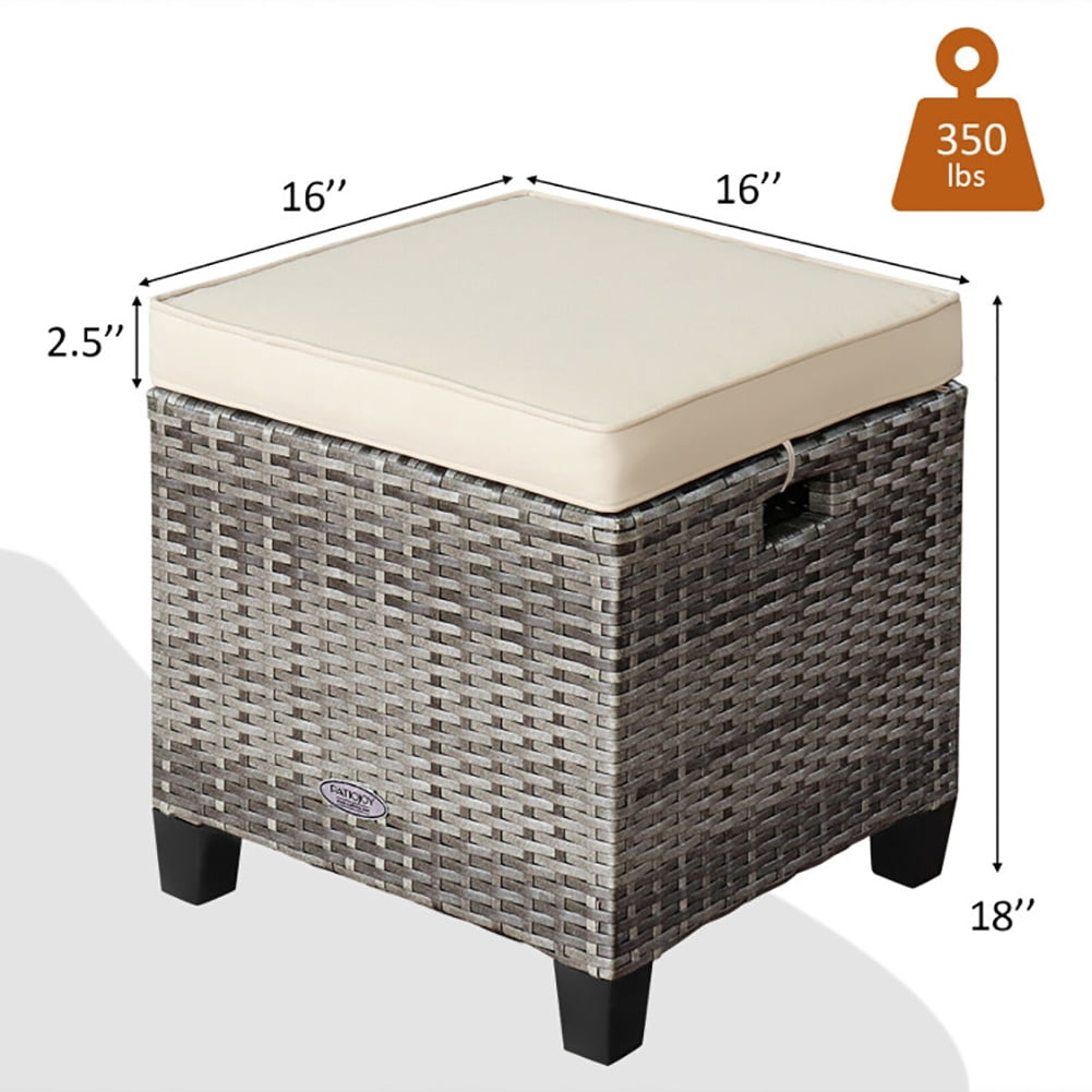 Aimee Lii 2 Pieces Patio Rattan Ottoman Seat with Removable Cushions, Outdoor Patio Furniture Set, Beige