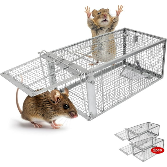 2-Pack H&B Rat Trap,Mouse Traps,Humane Live Animal Trap Cage,12.2 * 6.5 * 5.2inch,Work for Indoor and Outdoor,Catch and Release Stray Cats,Squirrels and Rodents,Small(Silver)