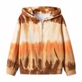 thumbnail image 2 of Spazoro Girls Full Zip Hoodie with Pockets, Long Sleeve Tie Dye Stretchy Hooded Lightweight Casual Sweatshirt Jacket Orange Size 5-6, 2 of 6