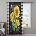 thumbnail image 4 of Yellow Sunflower Sheer Curtains 45 Inches Long, Black Farm Oil Painting Retro Art Light Filering Curtains, Breathable Simi Curtain Privacy Drapes for Kitchen Bathroom Small Window Treatment, 4 of 9