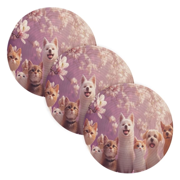 BZSMCE Mats for Pots,Pans Place Cats and Dogs with Flowers Simple Style Pattern Pot Mats
