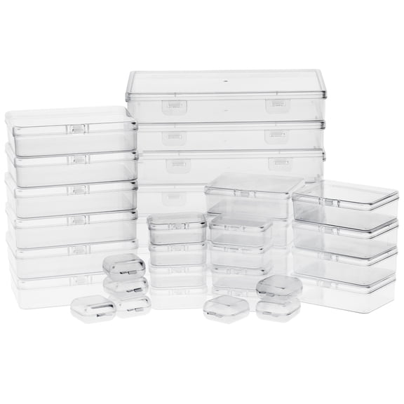 JINYINGHOD 36Pcs Mixed Sizes Plastic Rectangular Storage Organizer Clear Empty Small Containers with Hinged Lid for Small Tiny Items, Jewelry