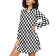 thumbnail image 3 of joogoo White and Black Checkered Grid Art Pattern Women's Long Sleeve Nightgown Sleepwear XXXL, 3 of 8