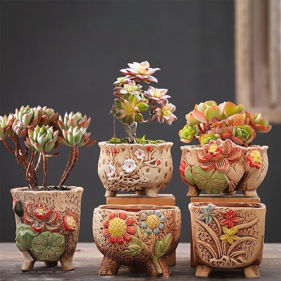 Set of 5 Sunflower-shaped Mixed Style Terracotta Succulent Planters