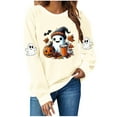 thumbnail image 2 of Xdegoge Halloween Sweatshirts for Women 2025 Pumpkin Ghost Graphic Long Sleeve Pullover Tops Oversized Cute Funny Crewneck Shirts Fall Vintage Festival T-Shirts Family Season Gifts, 2 of 4