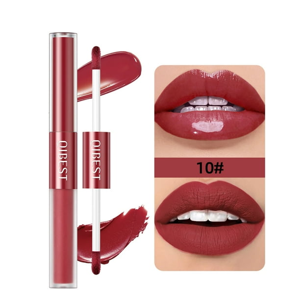 Lápiz labial 2 en 1 de alta calidad, maquillaje de labios mate, resistente al agua, larga duración, lápiz labial permanente, doble extremo, espejo, tinte de esmalte de labios