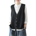 thumbnail image 1 of Minnieouse Poliéster Mujer Chaleco tejido con cuello en V Estilo clásico Chaqueta tipo cárdigan cálida y elegante de color sólido Prendas para la parte del cuerpo negro S, 1 of 6