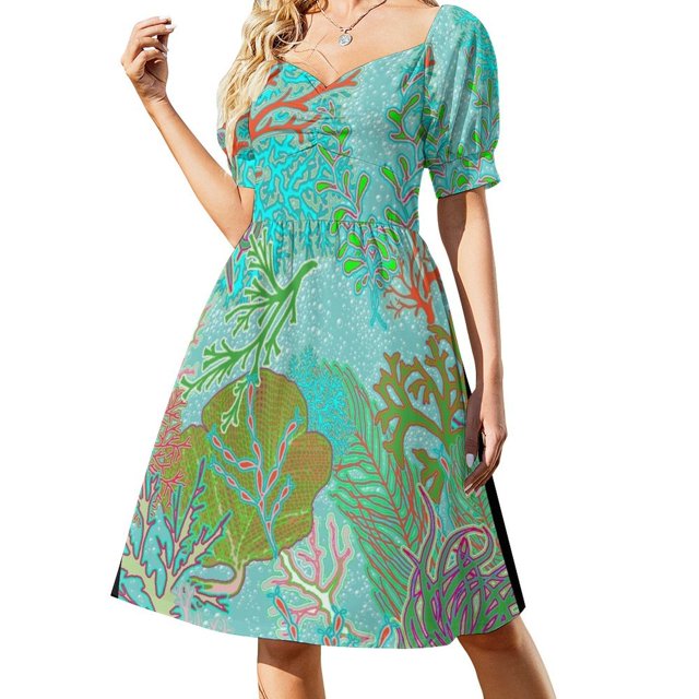 Vestido de manga corta Coral Reef de Hollyce Jeffriess, elegante vestido de fiesta para mujer 2025, vestido para mujer