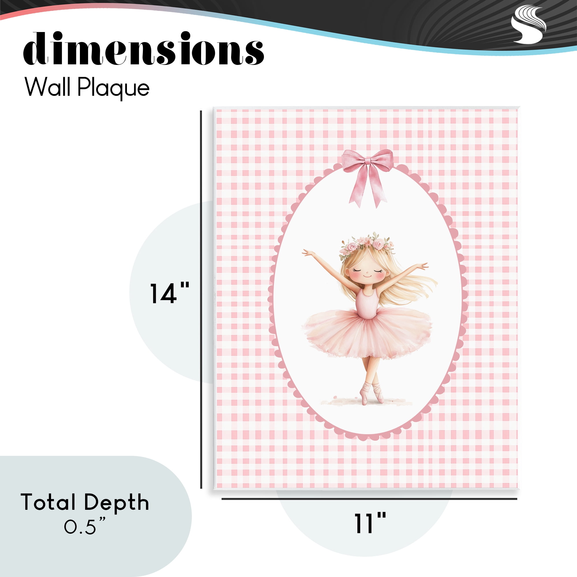 Ballerina on Pink Checkered Wall Plaque Art, design by Christine Simpson Art