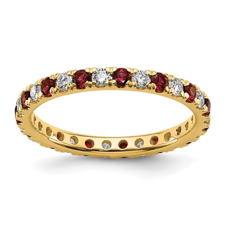 Diamond2Deal 14k Yellow Gold Lab Grown Diamond VS/SI GH & Cr Ruby Eternity Band for Women Size-4.5