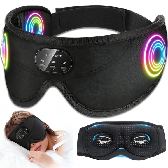 White Noise Bluetooth Sleep Mask, 3D Wireless Sleep Mask with Timing,Headphones, Sleep Mask with Bluetooth Headphones for Music Auto Shut Off, Sleep Mask Side Sleeper Travel Gift for Women Men
