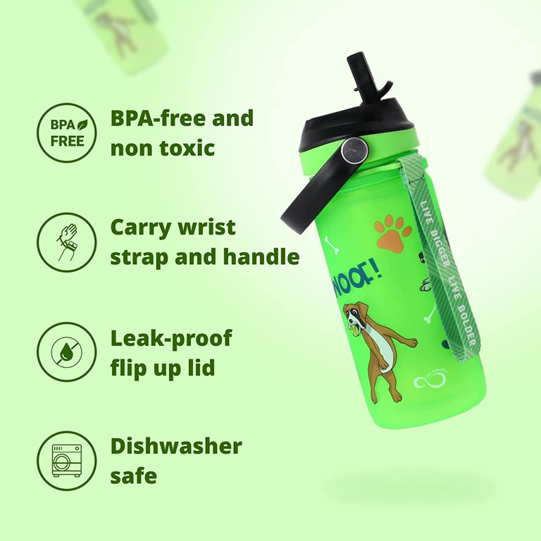 Live Infinitely 20oz Kids Water Bottle with Easy Sip Straw - Water Bottle Is Dishwasher Safe BPA Free Kids Water Bottle (Dog)