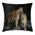 thumbnail image 1 of Animal Decor Throw Pillow Cushion Cover, Tiger Couple in the Jungle on Big Rocks Image Wild Cats in Nature Print, Decorative Square Accent Pillow Case, 24 X 24 Inches, Grey and Ginger, by Ambesonne, 1 of 2