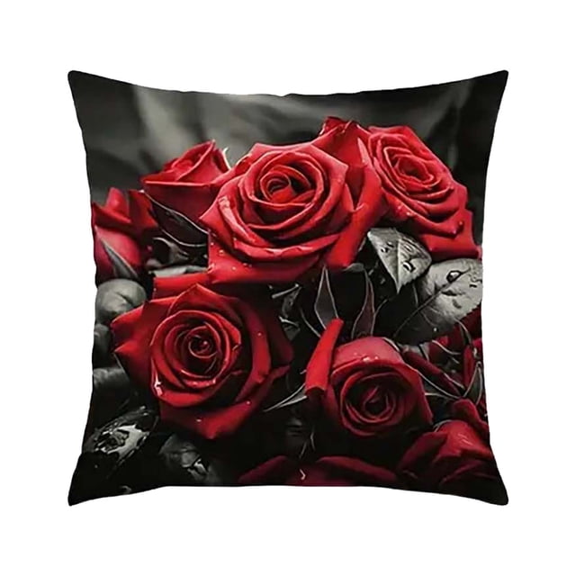 Specollect 2 Pcs Black Rose Velvet Pillow Cover, Elegant Floral Sofa Cushion & Car Pillowcase, Soft Home Decor with Zipper 45*45cm