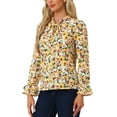 thumbnail image 4 of INSPIRE CHIC Women's Floral Tie V Neck Vintage Ruffle Trumpet Long Sleeve Top M Orange, 4 of 6