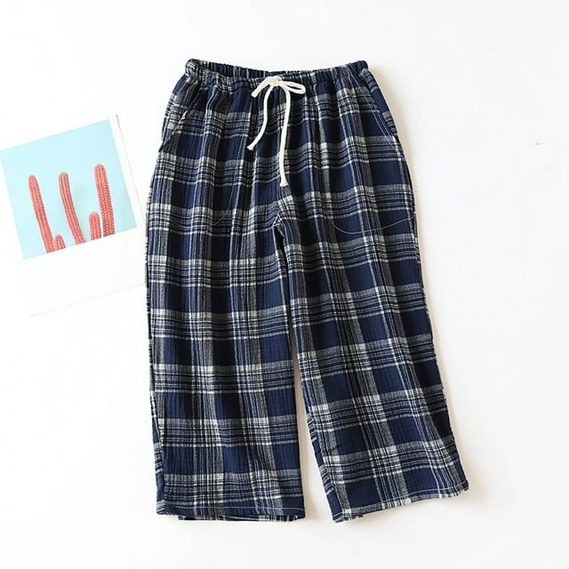 Men's Pajama Pants Casual Style Lightweight Plaid Design Drawstring Long Bottoms for Home Relaxation