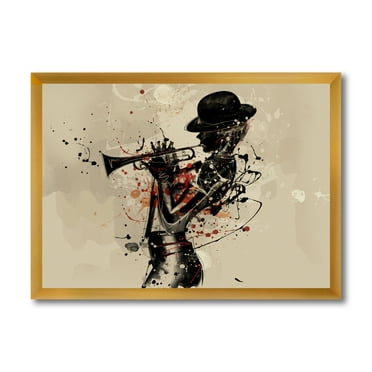 Designart 'Girl Playing Jazz Trumpet' Modern Framed Art Print