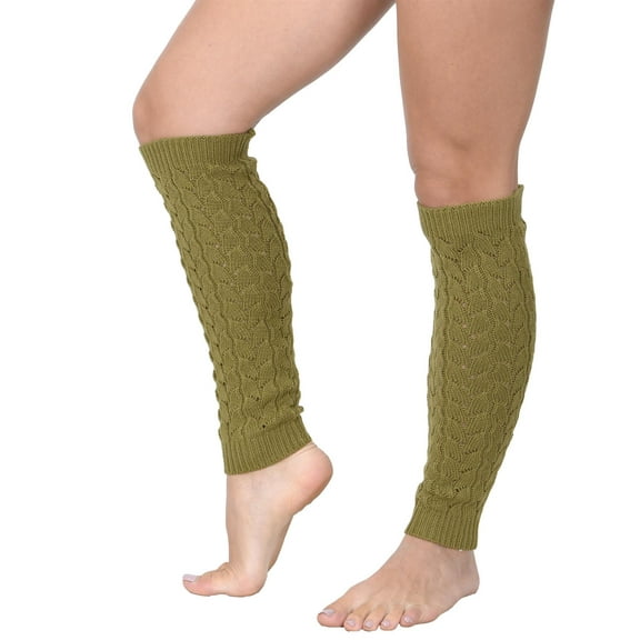 KESIS Women's Cable Knit Leg Warmers Knitted Crochet Long Socks Olive