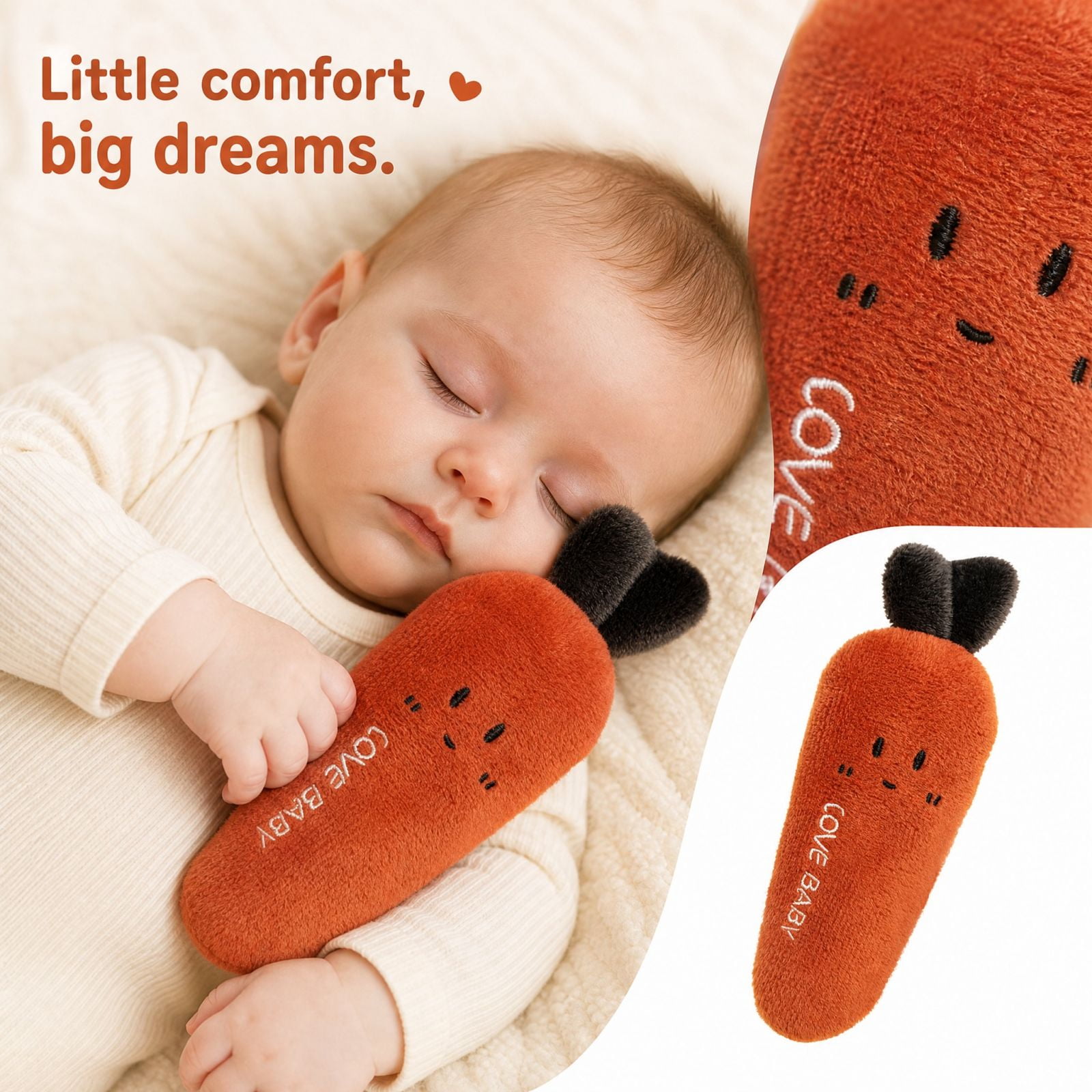 MInHoues Cute Fruit Vegetable Baby Hand‑Hold Plush Soothing Toy, Soft Stuffed Sleep Comfort Toy, Infant Calming Hand Grip Toy for Newborn Toddler Bedtime Soothing Nap Time Sleeping Companion Toy Gift