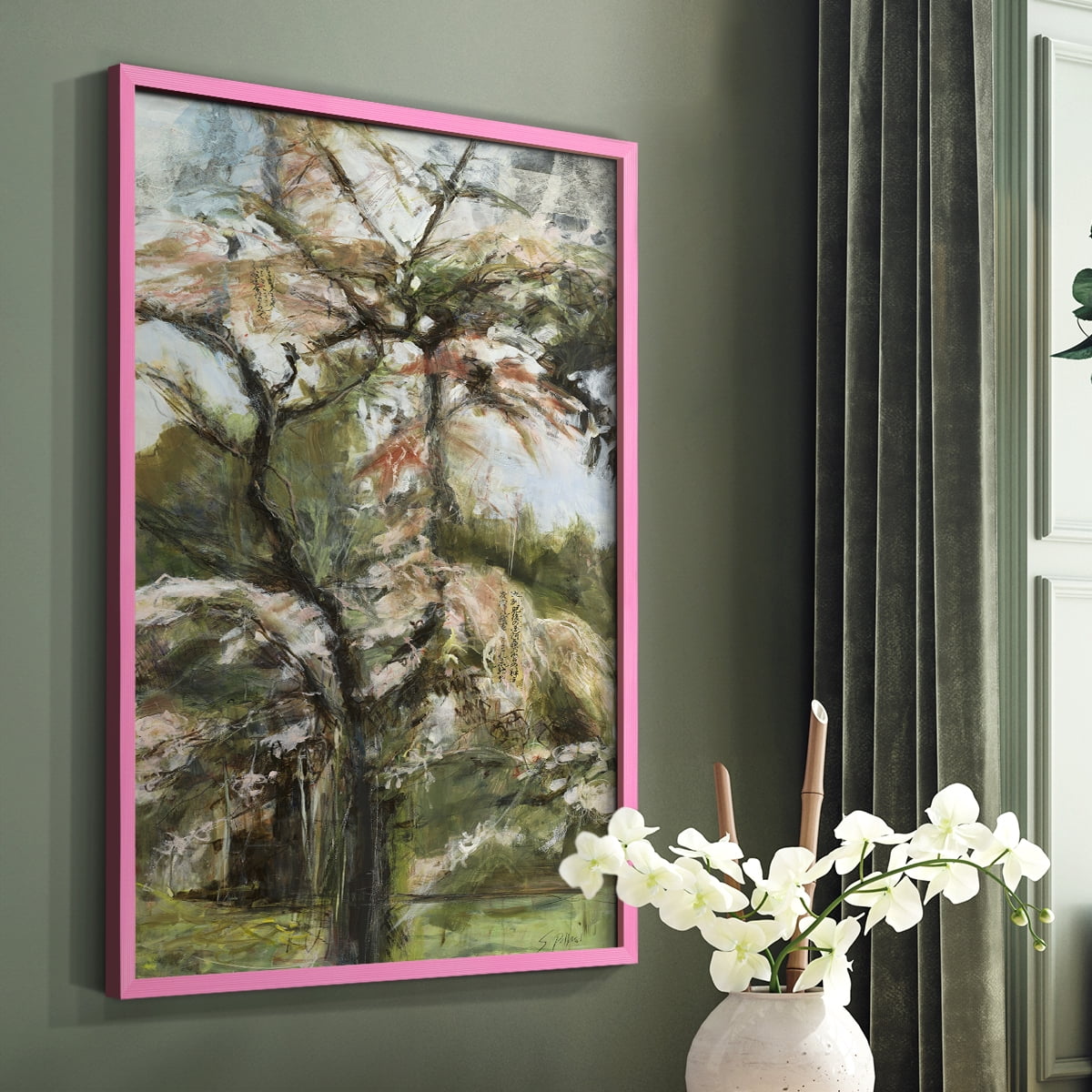 Haven Framed Print in Pink Solid Wood Framed Print No Nail Hanging