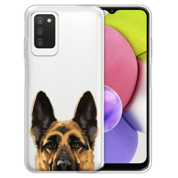 WIRESTER Transparent Soft Gel TPU Clear Case Slim Protective Cover for Samsung Galaxy A03S 4G LTE (Not 5G) 6.5" 2021, Animal Black Tan German Shepherd Dog