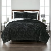 Better Homes & Gardens Embroidered Faux Fur 3-Piece Comforter Set, Full/Queen, Black
