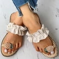 thumbnail image 2 of Flip Flops for Women 2025 Summer Beach Casual Cute Pearl Pineapple Flower Trim Slip on Flats Sandals, 2 of 6