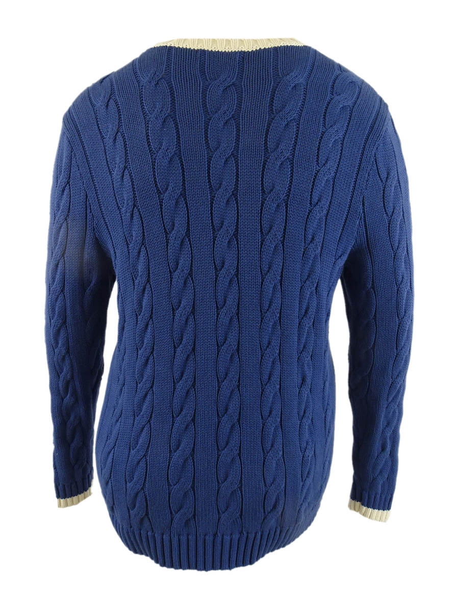 Lauren Ralph Lauren Women's Plus Monogram Cable-Knit Sweater (2X, Blue  Loch) 