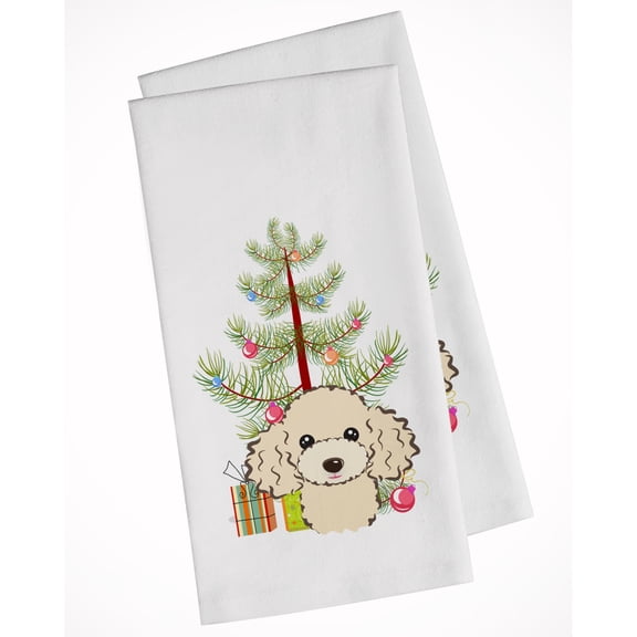 Carolines Treasures BB1630WTKT Christmas Tree and Buff Poodle White Kitchen Towel Set of 2 Dish Towels 19 X 25"