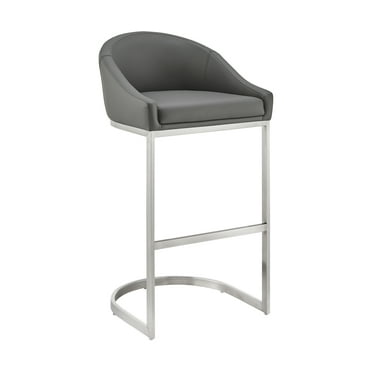 Armen Living Katherine26" Counter Stool in Brushed Stainless Steel with Gray Faux Leather