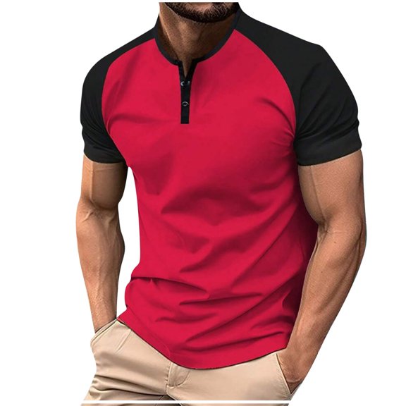 fatyb Men's Casual Shirts Color Block Short Sleeve Tshirts Summer Pullover Fashion Button Tops for Men