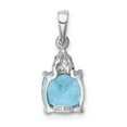 thumbnail image 3 of Auriga Fine Jewelry 925 Sterling Silver Rhodium Lt Swiss Blue Topaz and Diamond Pendant for Women (L- 19mm, W- 8mm), 3 of 7
