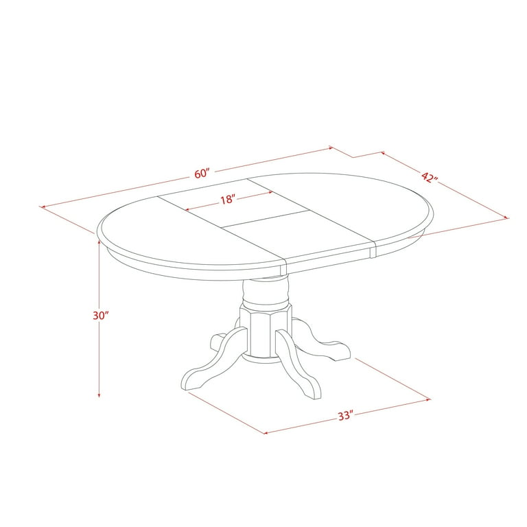 East West Furniture 7-Piece Dining Set - 42"x60" Rectangle Table With Leaf & 6 Black Faux Leather Chairs