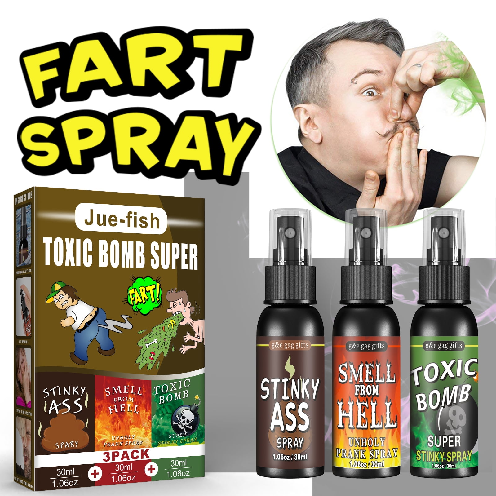  A AIFAMY 3P Fart Spray Extra Strong 30ml Potent Stink Spray Non  Toxic Fart Bomb Prank Stuff Hilarious Gag Gifts for Adults or Kids : Toys &  Games