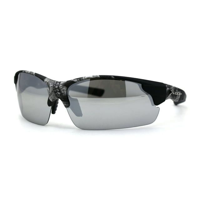 Mens Xloop Hunters Camo Half Rim Plastic Sunglasses Skull Silver Mirror