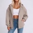 thumbnail image 2 of DHFJKG Womens Zip Up Hoodies Sweatshirts Coat Oversized Solid Color Long Sleeved Pockets Drawstring Casual Hooded Jacket For Spring Autumn Winter Comfort Tops, 2 of 5
