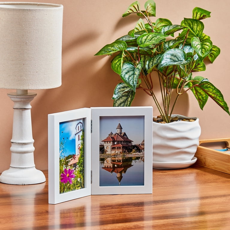 Mainstays Hinged Double 4 x 6 Tabletop Picture Frame, White