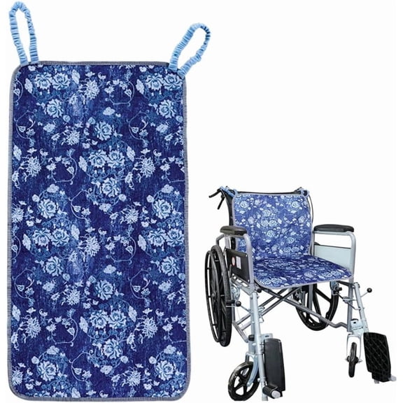 QIUYIDP Wheelchair Incontinence Pad,Non-Slip Seat & Backrest Pads for Chair Mobility Scooter Absorbent Seat Protector Pads,Vintage Floral Wheelchair Cushions, 19.68 X35.43 Inch,Light Blue