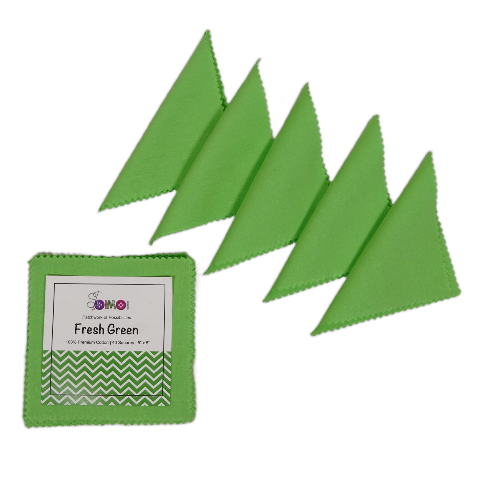 Soimoi 40 Pcs Solid Cotton Fabric Squares Bundles Charm Packs for Quilting, Fat Quarter Layer Cakes, Fabric Scraps for Crafts,Precuts Quilt Squares 5 x 5 inches, DIY Fabric Bundle - Fresh Green