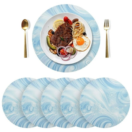 

Round Placemats Plate Mats 15 Inch Non-Slip Heat Resistant Washable PVC Set Table Decoration for Kitchen Dining Blue Abstract Swirls