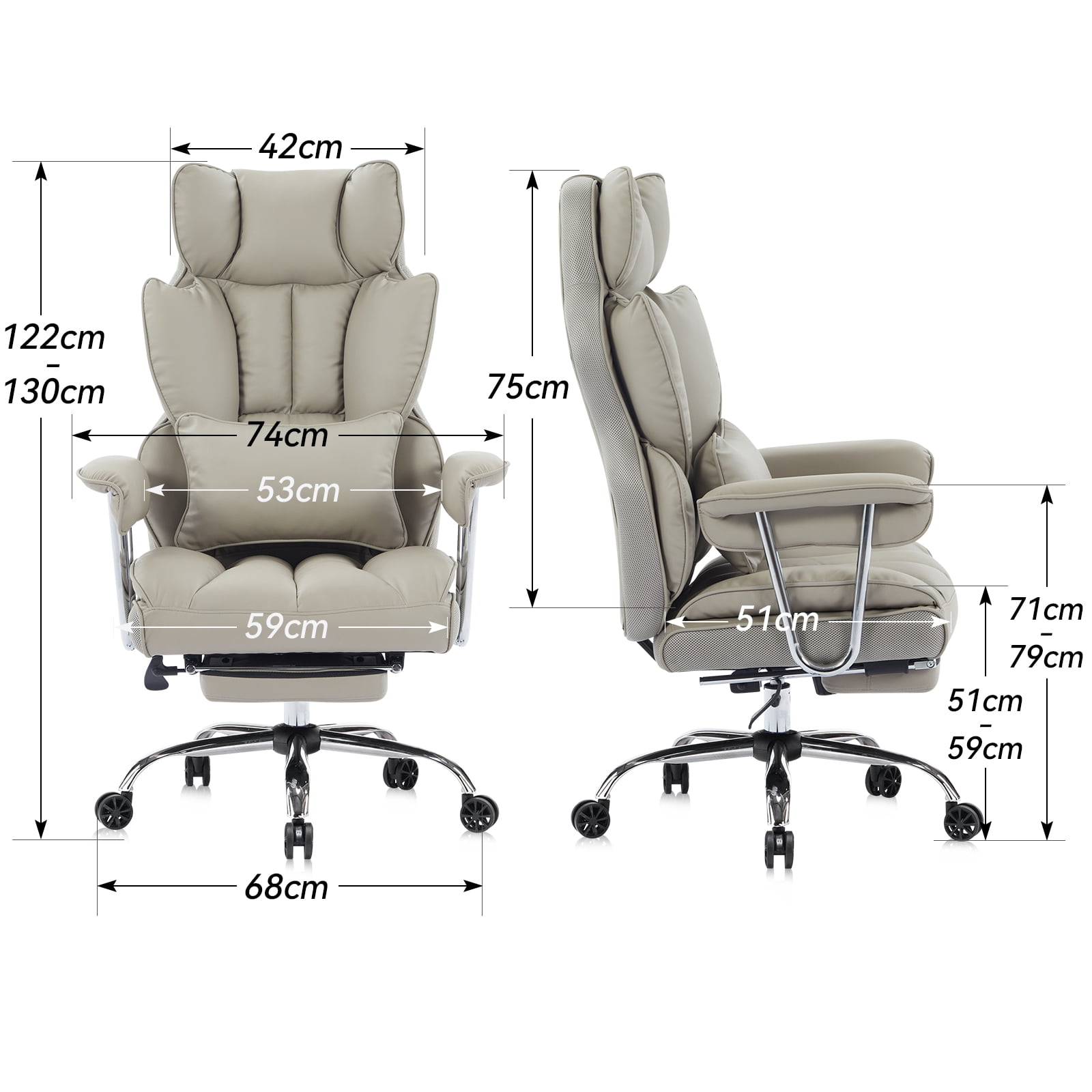 ATMILD 400 lbs Big and Tall Ergonomic PU Leather Office Chair with Footrest, Grey