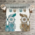 thumbnail image 3 of Ambesonne Tribal Quilted Bedspread Set 3 Pcs, Farsighted Birds, Queen Size, Cream White Teal, 3 of 3