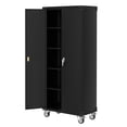 thumbnail image 1 of Armoire de Rangement de Garage Robuste de 72 Pouces en Métal Noir avec Roulettes, 2 Portes Verrouillables et 4 Tablettes Ajustables, Panneau Arrière à Panneau Perforé pour Outils - Armoire Roulante pour Atelier, Maison, 1 of 8