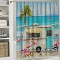 thumbnail image 6 of Orinice Summer Beach Shower Curtain Flamingo Summer Surfing Truck Surfboard Tropical Palm Tree Seaside Scene Fabric Bathroom Curtains Decor Set with Hooks 60x72, 6 of 7