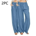 thumbnail image 3 of Rutainlusire Summer Cotton Linen Pants for Women Loose with Drawstring Wide Leg Casual Long Pants with Pockets for Everyday Wear, 3 of 5