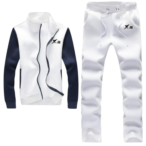 X-2 - Athletic Full Zip Fleece Tracksuit Jogging Activewear Navy-Sleeve ...