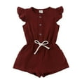 thumbnail image 1 of WEIYLL Girls Rompers Summer Button Henley Fly Short Sleeve Solid Playsuit Wine Baby Playsuit for 2-3 Years, 1 of 8