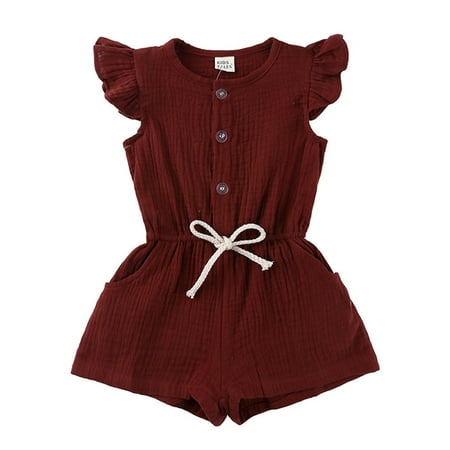 

Qufokar Ropa Para Bebes De 0 A 6 Meses 9 Month Dresses for Baby Girls Summer 1 Piece Outfit Baby Girls Button Up Cotton Linen Romper Jumpsuit Fly Sleeve Solid Playsuit Clothes